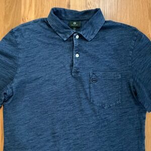 AG‎ Green Label Slub Knit Polo Shirt – Washed Blue Textured Cotton – Men's S